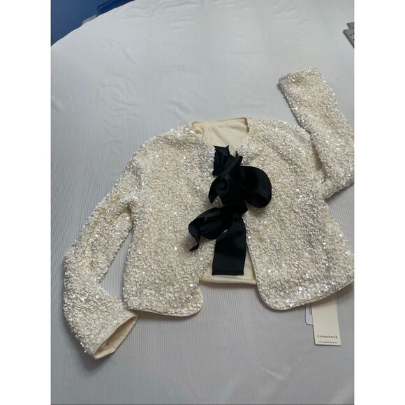 NWT Commense Bow Embellished Cardigan Top Textured Knit Open Front Jacket Sz XS - Picture 3 of 9